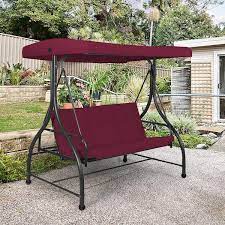 Costway 3 Person Steel Metal Outdoor Patio Swing Canopy Hammock With Wine Cushions
