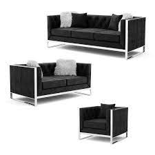 Black Polyester Sofa Set Idf 6748bk 3pc