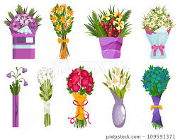 Flower Bouquet Icon Set Cartoon