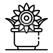 Sunflower Plant Pot Icon Outline