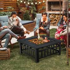 Gymax 32 In 3 In 1 Outdoor Square Fire