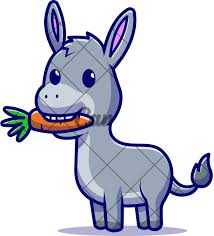 Cute Donkey Eating Carrot Cartoon