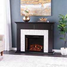 Marble Tiled Electric Fireplace Black