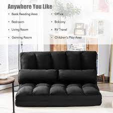 Costway Foldable Floor Sofa Bed 6 Position Adjustable Couch W 2 Pillows Black