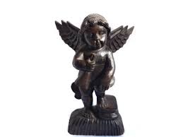 Antique Angel Statue Hand Carved Wood