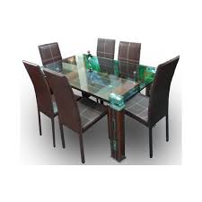 Glass Dining Set With 6 Chairs Brown