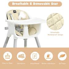 Babyjoy 4 In 1 Baby High Chair Convertible Toddler Table Chair Set W Pu Cushion Beige