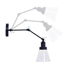 Hampton Bay 1 Light Black Plug In Or Hardwired Swing Arm Wall Lamp With 6 Ft Fabric Cord And Glass Shade