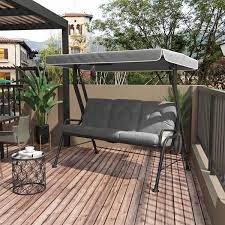 Outsunny 3 Seat Patio Swing Chair Outdoor Canopy Swing With Adjustable Shade Cushion For Porch Garden Poolside Backyard Grey