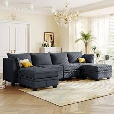 Linen U Shaped Sectional Sofa