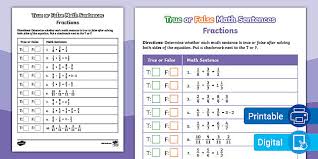 True Or False Math Fractions Worksheet