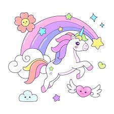 Cute Unicorn Flying Over The Rainbow
