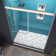 Es Diy 50 54 In W X 70 In H Sliding Frameless Shower Door In Brushed Nickel With 1 4 In 6 Mm Clear Glass