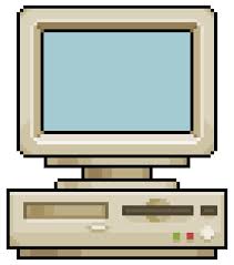 Pixel Art Old Computer Vector Icon For