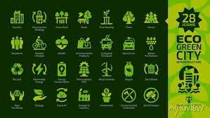Eco Green City Color Glyph Icon Set On