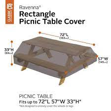 Classic Accessories Ravenna Water Resistant Rectangle Picnic Table Cover 72 X 57 X 33 Inch Dark Taupe