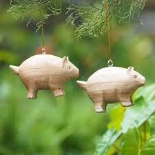 Wood Pig Ornaments Hand Carved In Bali