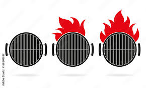 Bbq Grill Icon Set With Fire Flame Top