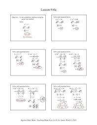 9 6a Solving Quadratic Equations Using