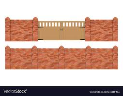 Brick Fence With Wooden Gate Royalty