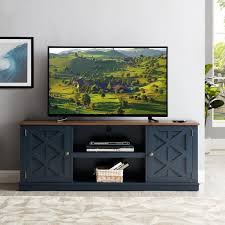 Navy With Walnut Color Desktop Tv Stand