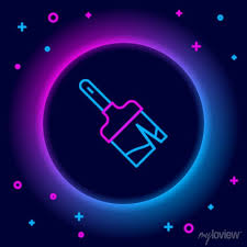 Glowing Neon Line Paint Brush Icon