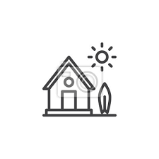 House With Tree And Sun Line Icon