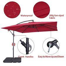 8 2 Ft Crank Lift Outdoor Offset Square Cantilever Patio Umbrella With 8 Steel Rids In Red Base Included