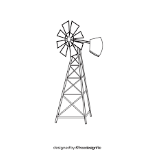 Farm Windmill Black And White Clipart