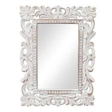 White Carved Wood Wall Mirror Uh01714