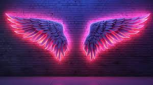 Neon Colored Angel Wings On Neon Wall