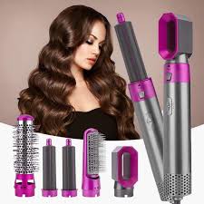 Aoibox 5 In 1 Curling Wand Hair Dryer Set Professional Hair Curling Iron For Multiple Hair Types And Styles Fuchsia Pink