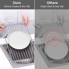 Bwe 20 5 In X 13 In Roll Up Kitchen Sink Drying Dish Rack Foldable Drainer For Sink Counter Cups Fruits Vegetables In Gray
