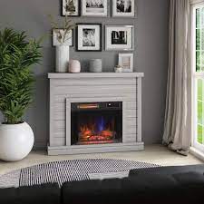 52 Shiplap Wall Mantel With 3d Fireplace Insert Sargent Oak