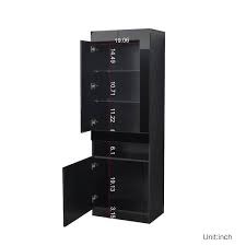 71 In Modern Black Wood 4 Shelf Standard Bookcase With Rgb Light And 2 Door Locker