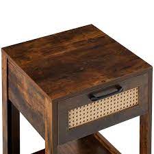 Rustic Brown 1 Drawer Nightstand Rattan