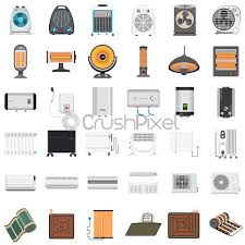 Electric Heater Icon Set Flat Style