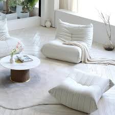 Comfy Lazy Floor Sofa 34 25 In 1 Seat Chair Teddy Velvet Bean Bag Armless Foam Filled Thick Couch With Ottoman Beige