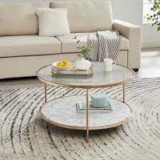 Brush Gold Round Tempered Glass Coffee Table