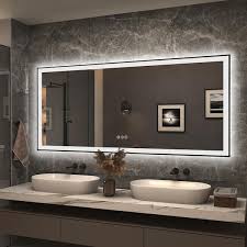 72 In W X 32 In H Rectangular Space Aluminum Framed Dual Lights Anti Fog Wall Bathroom Vanity Mirror In Tempered Glass