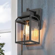 Modern Black Outdoor Wall Sconce 1 Light Cage Rustic Outdoor Garage Porch Lighting With Clear Glass Panels