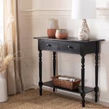 2 Drawer Black Wood Console Table