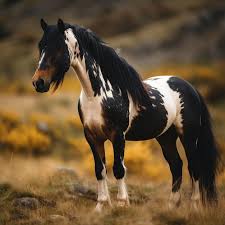 A Pinto Horse Standing In A Rocky Field