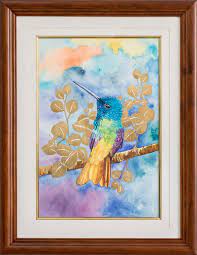 Framed Hummingbird Watercolor Painting