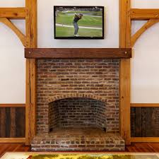old heart pine beam used as fireplace
