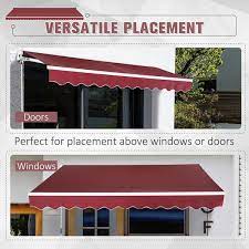Outsunny 118 Manual Retractable Patio Sun Shade Awning Wine Red