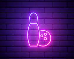 Glowing Neon Bowling Pin And Ball Icon