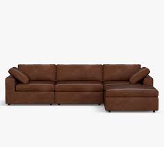 Dream Square Arm Leather Modular Sofa With Chaise Sectional Down Blend Wrapped Cushions Statesville Matte Red Pottery Barn