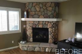 Before After River Rock Fireplace