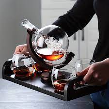 Whiskey Decanter Globe Set With 2